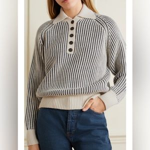 MARA HOFFMAN Juliana ribbed striped wool polo sweater